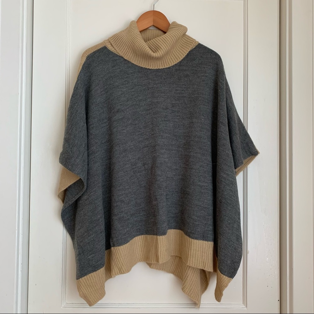 Pretty Persuasions Sweater Poncho in Tan and Grey / Gray